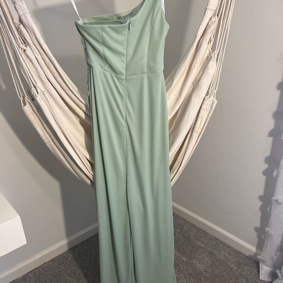 Azazie One-Shoulder Sage Green Dress - Picture 6 of 9